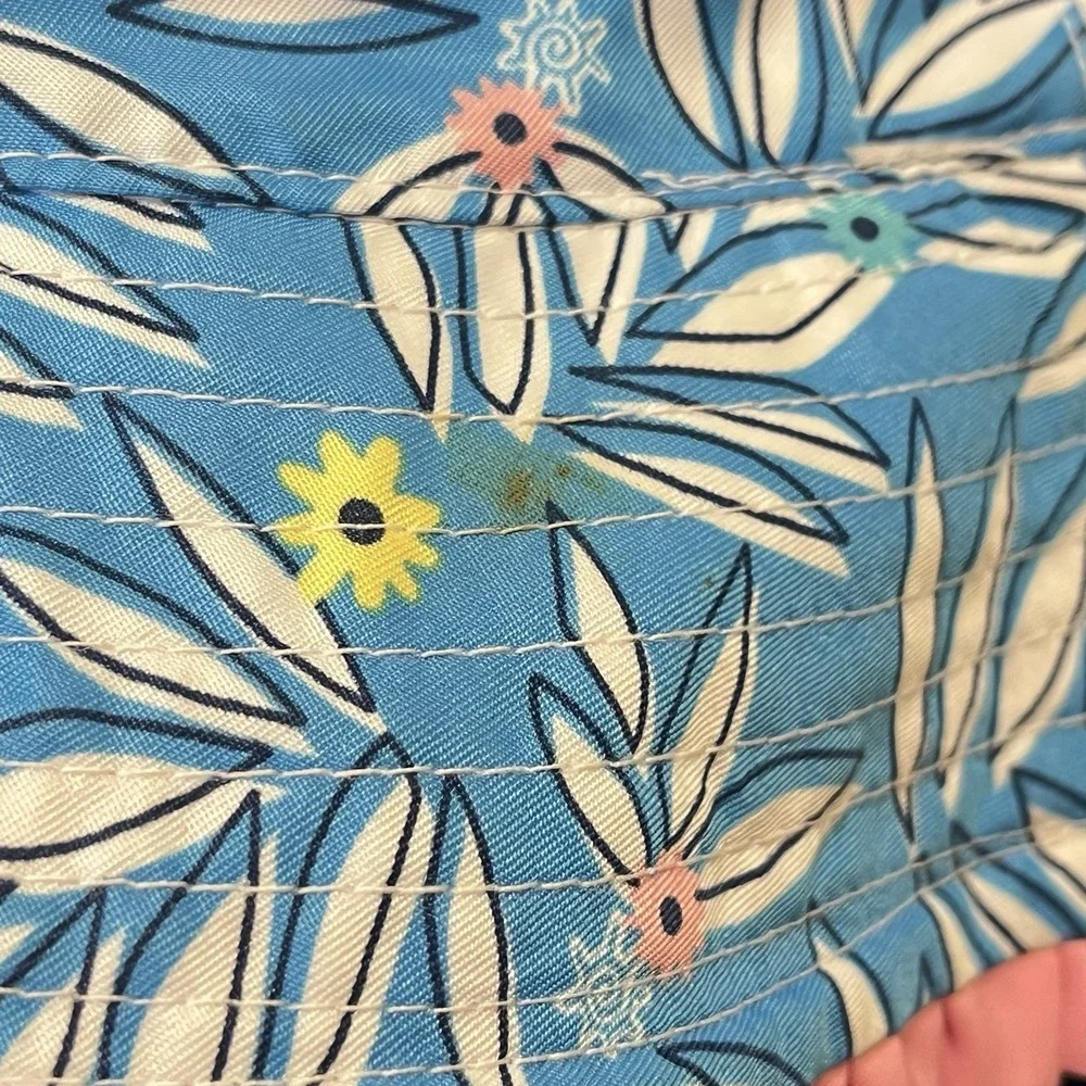 UV Skinz Girls 4T Bucket Sun Hat Floral Pink Blue White Ruffles Beach Tropical